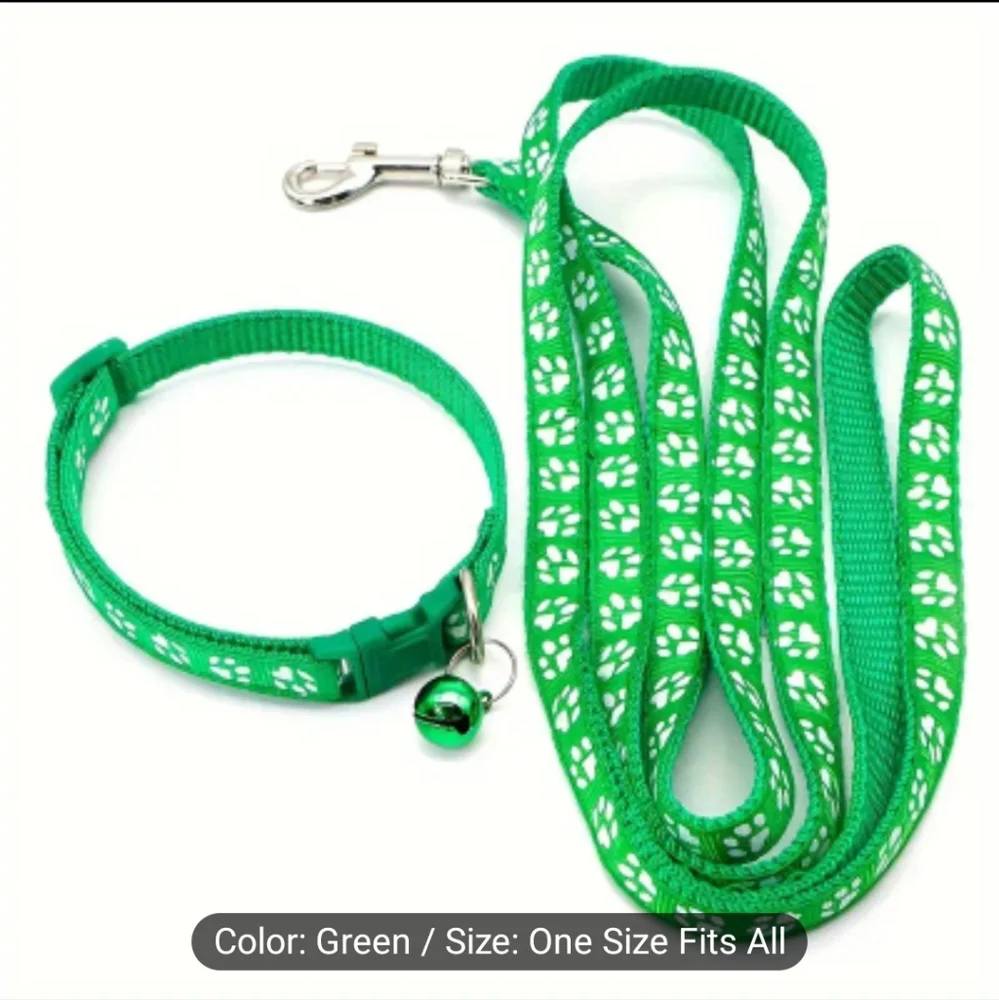 2pc Pet Dog Collar And Leash Sets, Cute Patterns, Adjustable With Bell